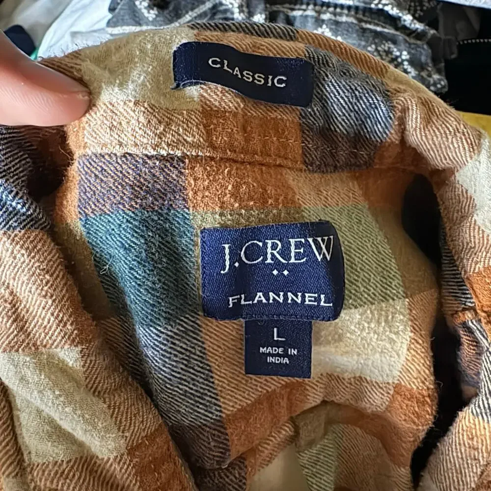 J. Crew Flannel Shirt Mens L Brown Plaid Button Up Collared Casual Long Sleeve - Picture 6 of 7